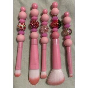 Pretty Pink Beaded Makeup Brushes Strawberry Sparkly Teenager Great Gift Unique